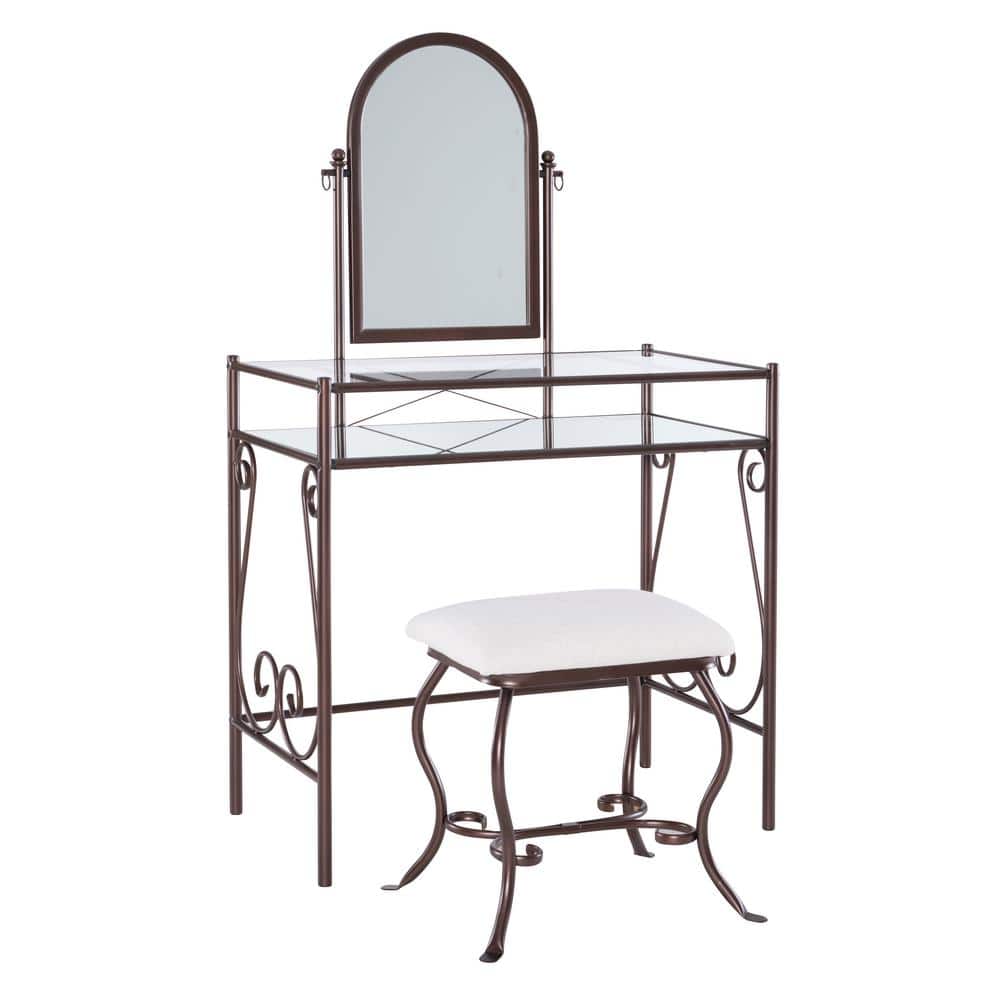 Clarisse 2-Piece Bronze Makeup Vanity with Adjustable Mirror