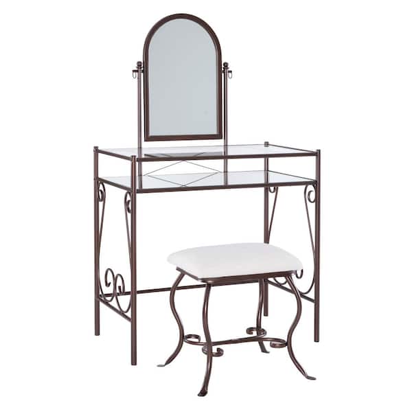 Linon Home Decor Clarisse Bronze Finished Metal Vanity Set with Stool