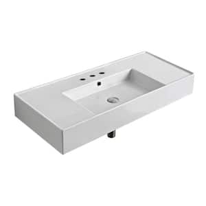 Teorema 2-Wall Mounted Vessel Bathroom Sink in White with 3 Faucet Holes