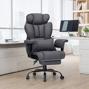 Fabric Reclining Ergonomic Executive Chair in Gray with Massage Lumbar Pillow and Adjustable Arms