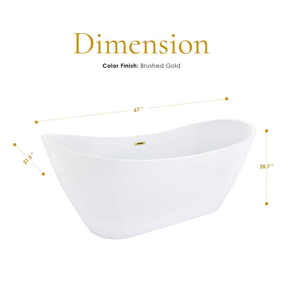 Vansza 67'' Glossy White Acrylic Freestanding Soaking Bathtub