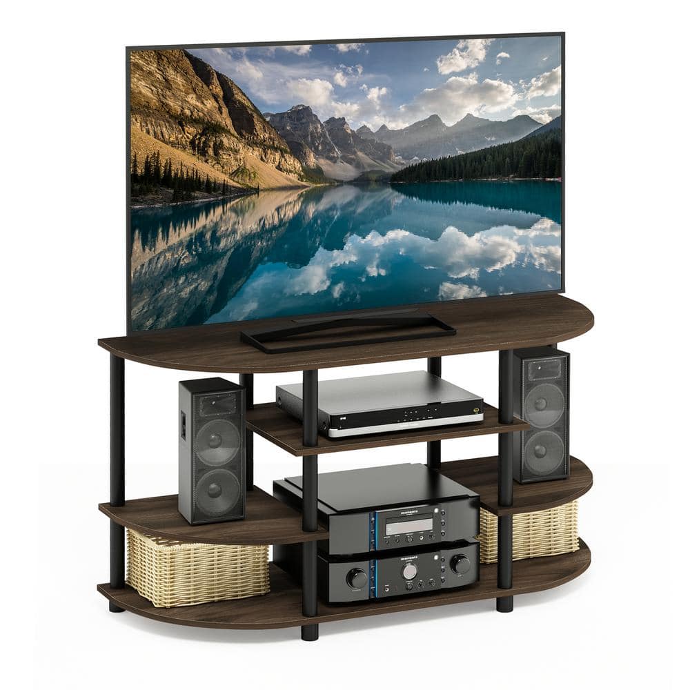 Columbia Walnut & Black Easy-Assemble Corner TV Stand