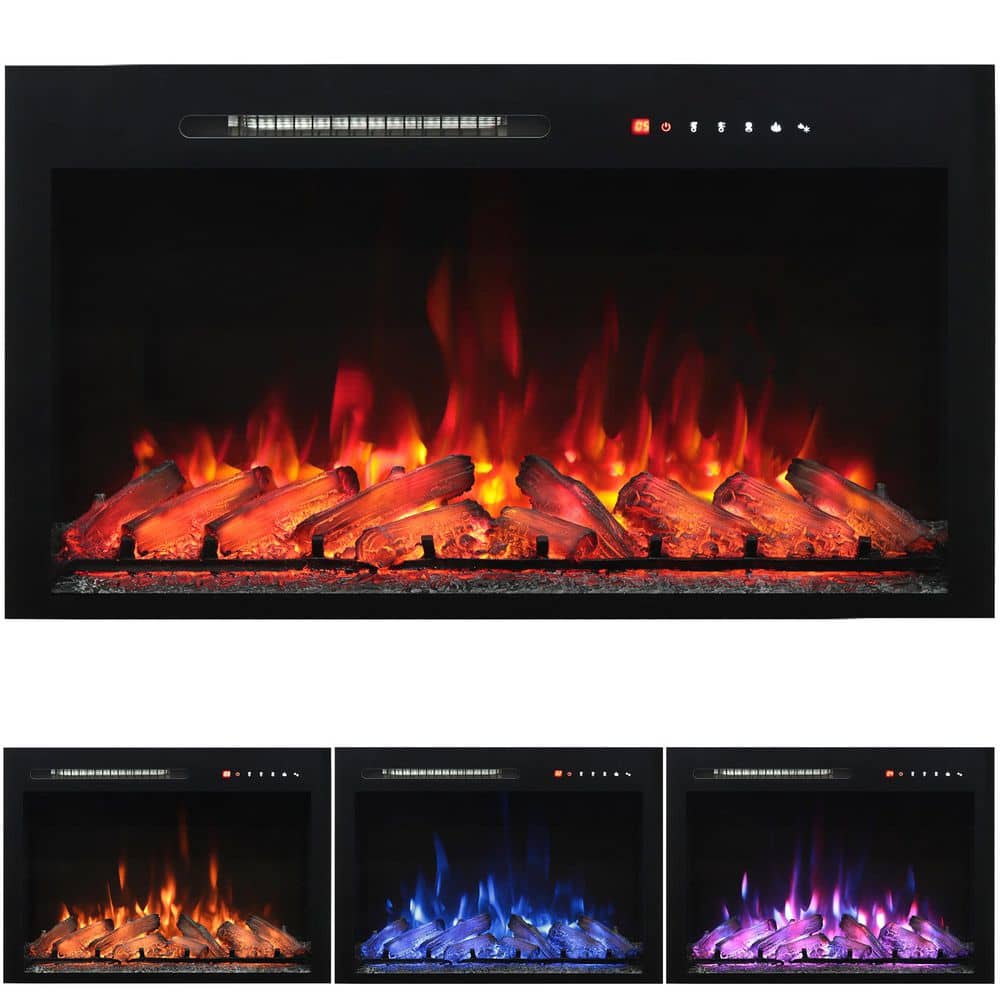 36 in. Electric Fireplace Inserts with Remote Control, Realistic Log, Overh