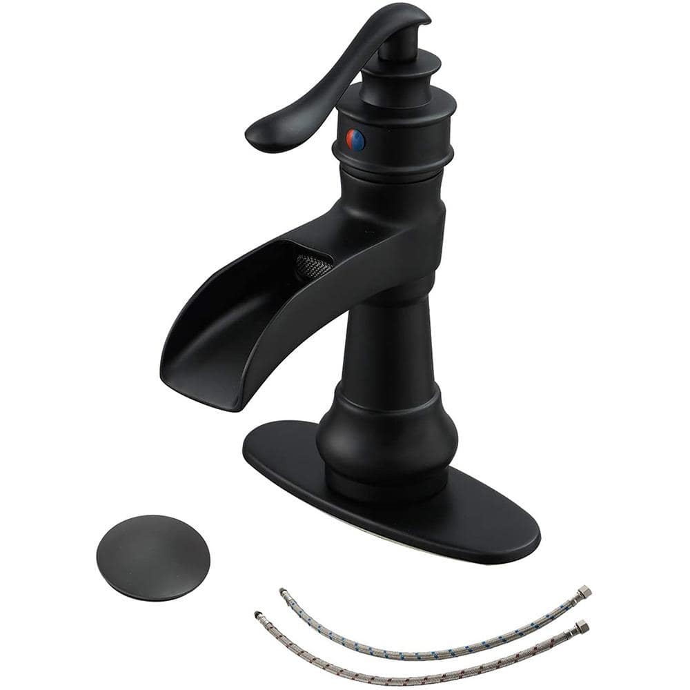 Single-Handle Low-Arc Single Hole Waterfall Bathroom Faucet with Pop-up Drain Assembly in Matte Black price history on PriceWatchPro
