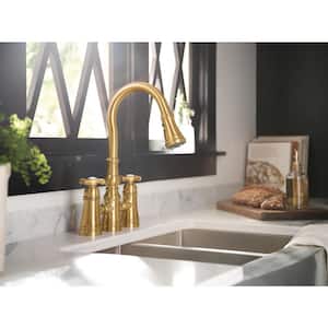Weymouth 2-Handle High-Arc Bridge Kitchen Faucet in Brushed Gold