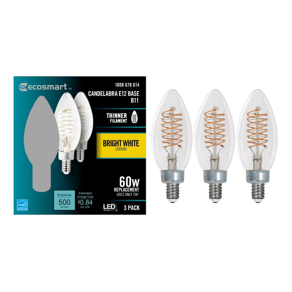 EcoSmart 60-Watt Equivalent B11 Dimmable E12 Candelabra Fine Bendy ...