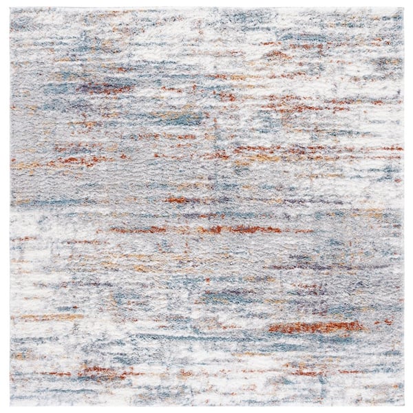Berber Shag 8 ft. x 8 ft. Blue Rust/Ivory Marle Striped square Area Rug