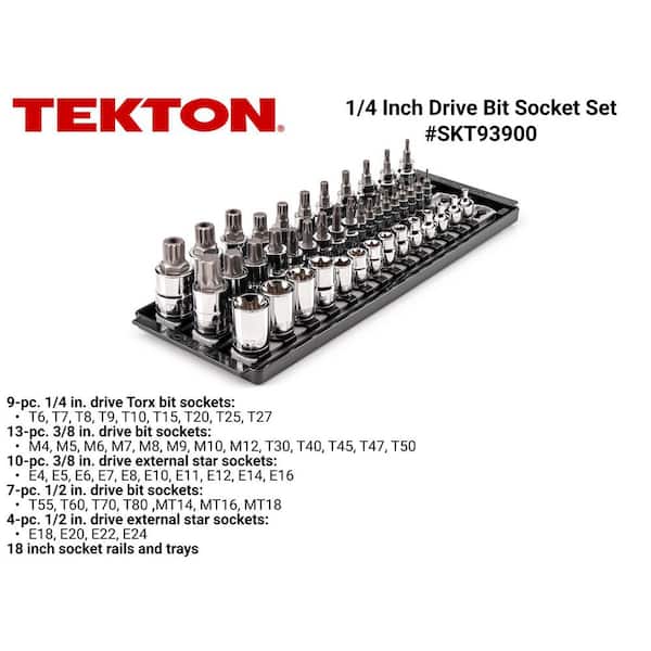 43-Pieces 1/4,3/8,1/2 in. Dr. German Auto Torx Triple Square TR Triple Square Bit and External Star Socket Set w/ Rails