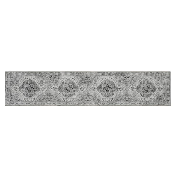 Gray Polyester Rug CREATIVE HOME IDEAS Posey Grey 2 ft. x 8 ft. Woven Oriental Polyester ...