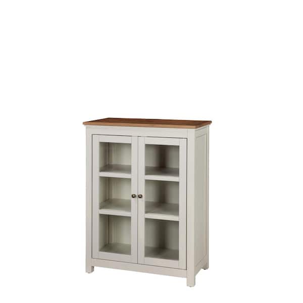 Alaterre Furniture Savannah Ivory with Natural Wood Top Pie Safe Cabinet