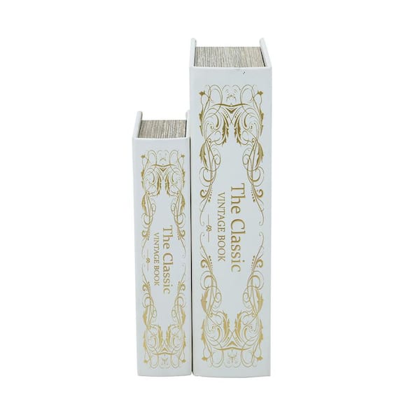 2-Piece White 10.5 in. and 8.3 in. Composite Decorative Book Boxes
