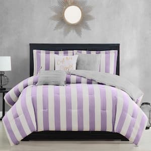 Lavendar/White Juicy Cabana Stripe King Polyester Comforter Set