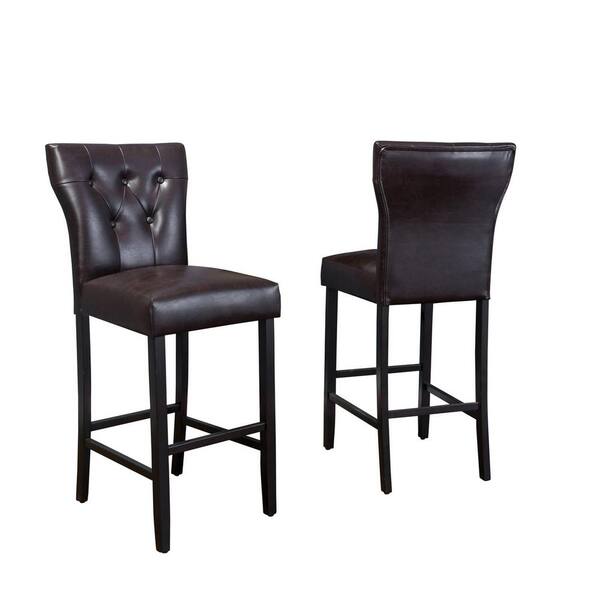 Brown Tufted Leather Bar Stool Set, Tufted Leather Bar Stools