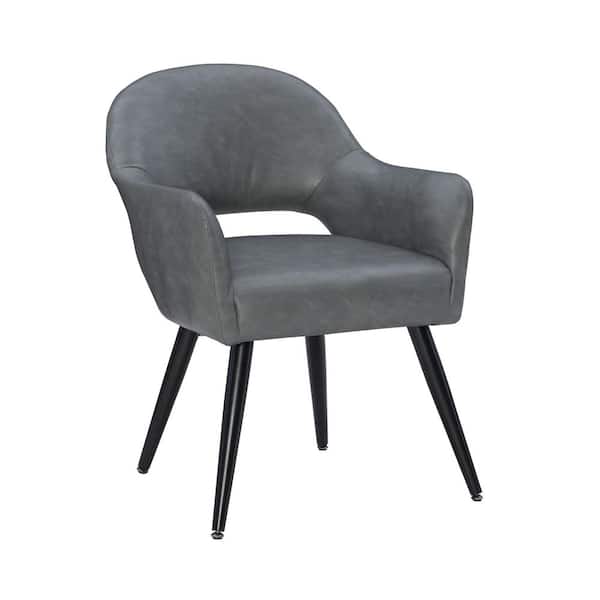 Linon Home Decor Jade Dark Grey Faux Leather Dining Chair with Curved Back and Padded Seat