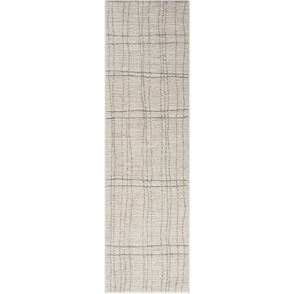 Nourison Santa Cruz Ivory Grey 2 ft. x 8 ft. Abstract Contemporary Runner Area Rug