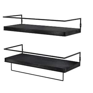DSO 5.7 in. D x 15.7 in. W x 2.3 in. H Floating Shelves Wall Mounted Storage Shelves with Black Metal Frame (Set of 2)