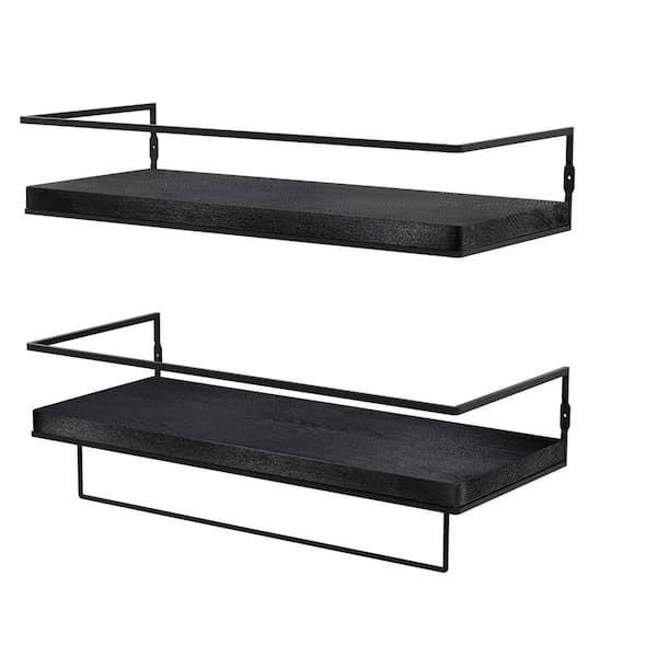 Unbranded DSO 5.7 in. D x 15.7 in. W x 2.3 in. H Floating Shelves Wall Mounted Storage Shelves with Black Metal Frame (Set of 2)