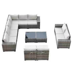 Tahoe Grey 12-Piece Wicker Wide Arm Outdoor Patio Conversation Sofa Seating Set with Beige Cushions