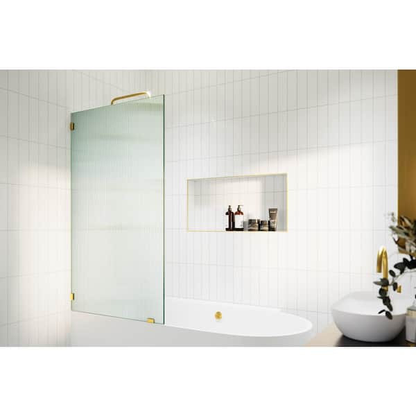 34 in. x 58.25 in. Single Fixed Frameless Fluted Frosted Bath Panel Shower Tub Door