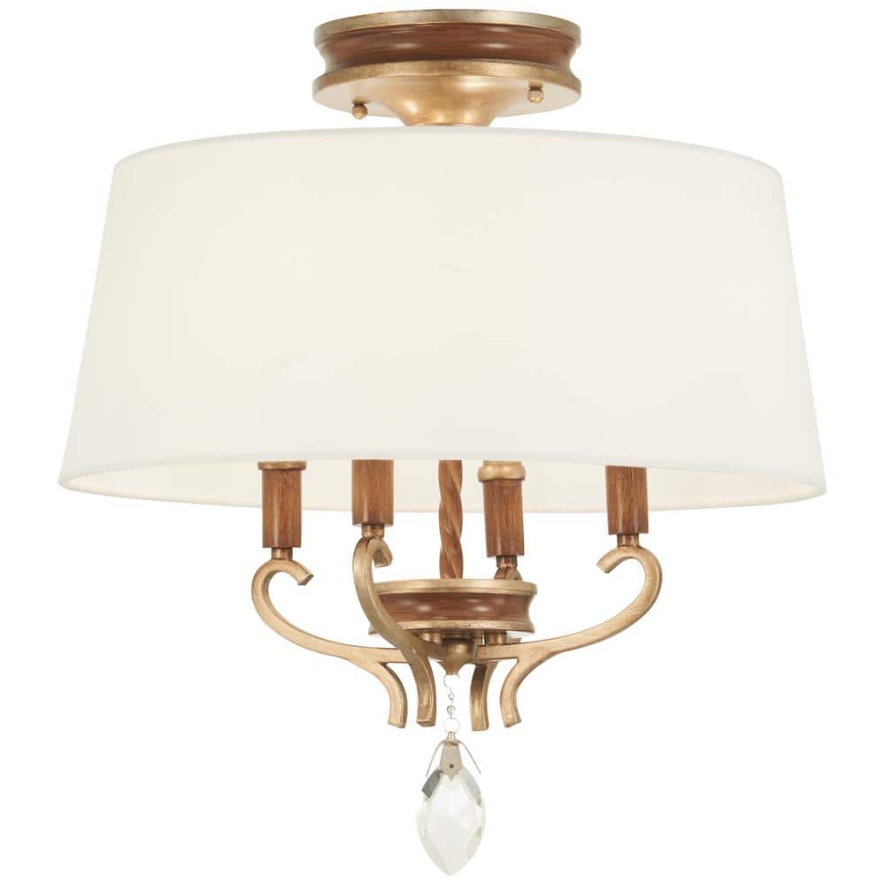 Magnolia Manor 4-Light Semi-Flush Mount in Pale Gold and Distressed Bronze