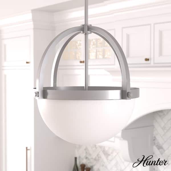 Hunter Wedgefield 3-Light Brushed Nickel Island Pendant Light with Frosted Glass Shade