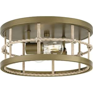 Lattimore Collection 13 in. 2-Light Aged Brass Coastal Flush Mount