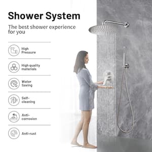 Rain Single Handle 1-Spray w/Valve 1.8GPM 12 in. Pressure Balance Dual Shower Head Hand Shower Faucet in Brushed Nickel