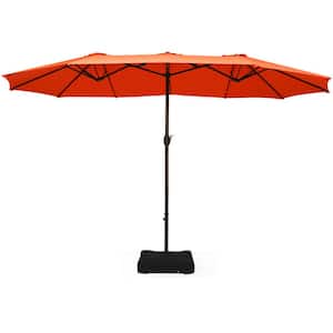 15 ft. Market Double Sided Umbrella Outdoor Patio Umbrella with Crank and Base Orange