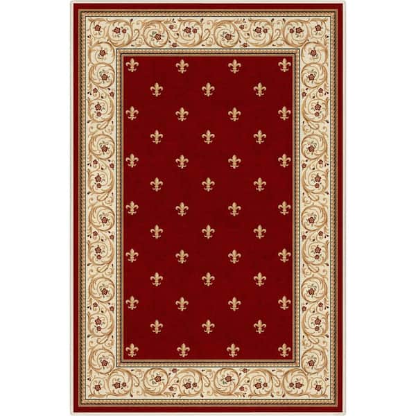 Well Woven Red 3 ft. 3 in. x 5 ft. Flat-Weave Apollo Fleur De Lis Traditional Oriental Border Area Rug