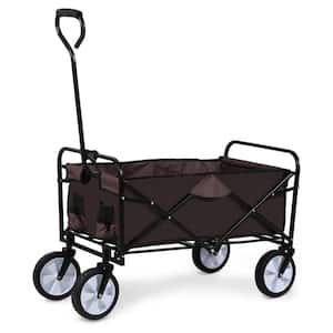 5 cu. ft. Oxford Fabric Folding Garden Cart in Brown with 360 Degree Swivel Anti-Slip Wheels and Adjustable Handle