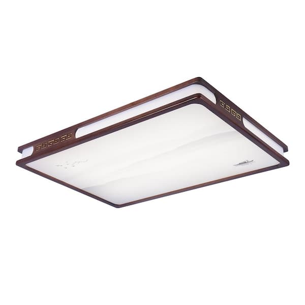 OUKANING 40.15 in. Brown Modern Square Flush Mount Dimmable LED Ceiling Light for Living Room Dining Room Bedroom, with Remote