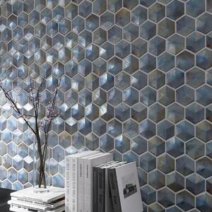 Aurora Gray 10.32 in. x 11.82 in. Hexagon Glossy Glass Mosaic Tile (8.5 sq. ft./Case)