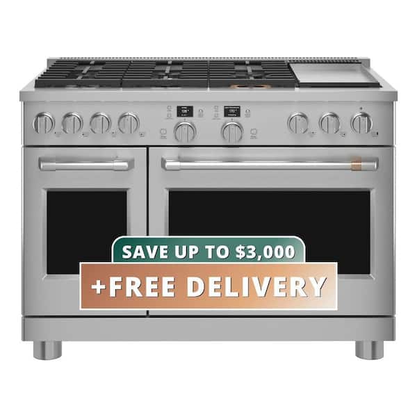 48 in. 8.25 cu. ft. Smart Double Oven Dual Fuel Range with Self-Cleaning Convection Oven in Stainless Steel