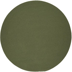Texturized Solid Olive Poly 8 ft. x 8 ft. Round Braided Area Rug