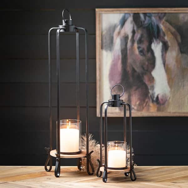 SULLIVANS 16 in. and 31.25 in. Black Majestic Palatial Lanterns (Set of 2)