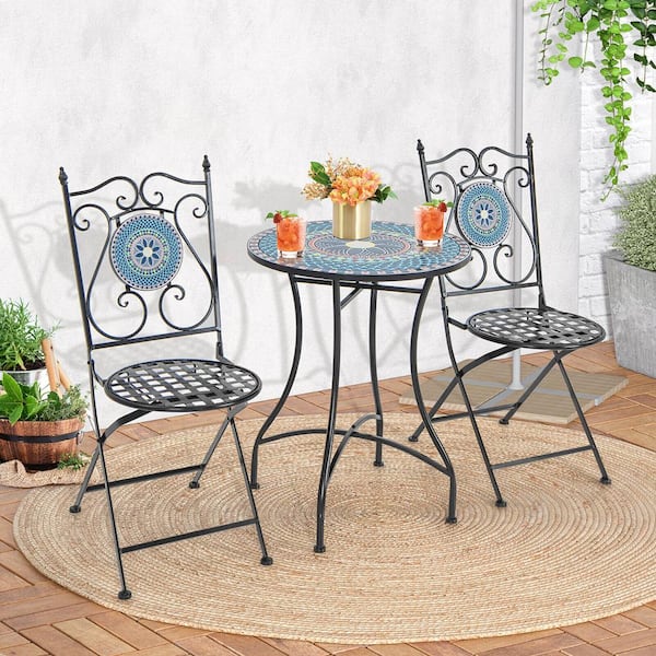 Gymax 24 Bistro Table Mosaic Round Table w/ Ceramic Tile
