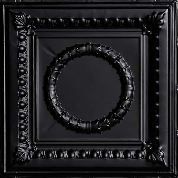 Victory Satin Black 2 ft. x 2 ft. Decorative Nail Up Tin Ceiling Tile (24 sq. ft./case)
