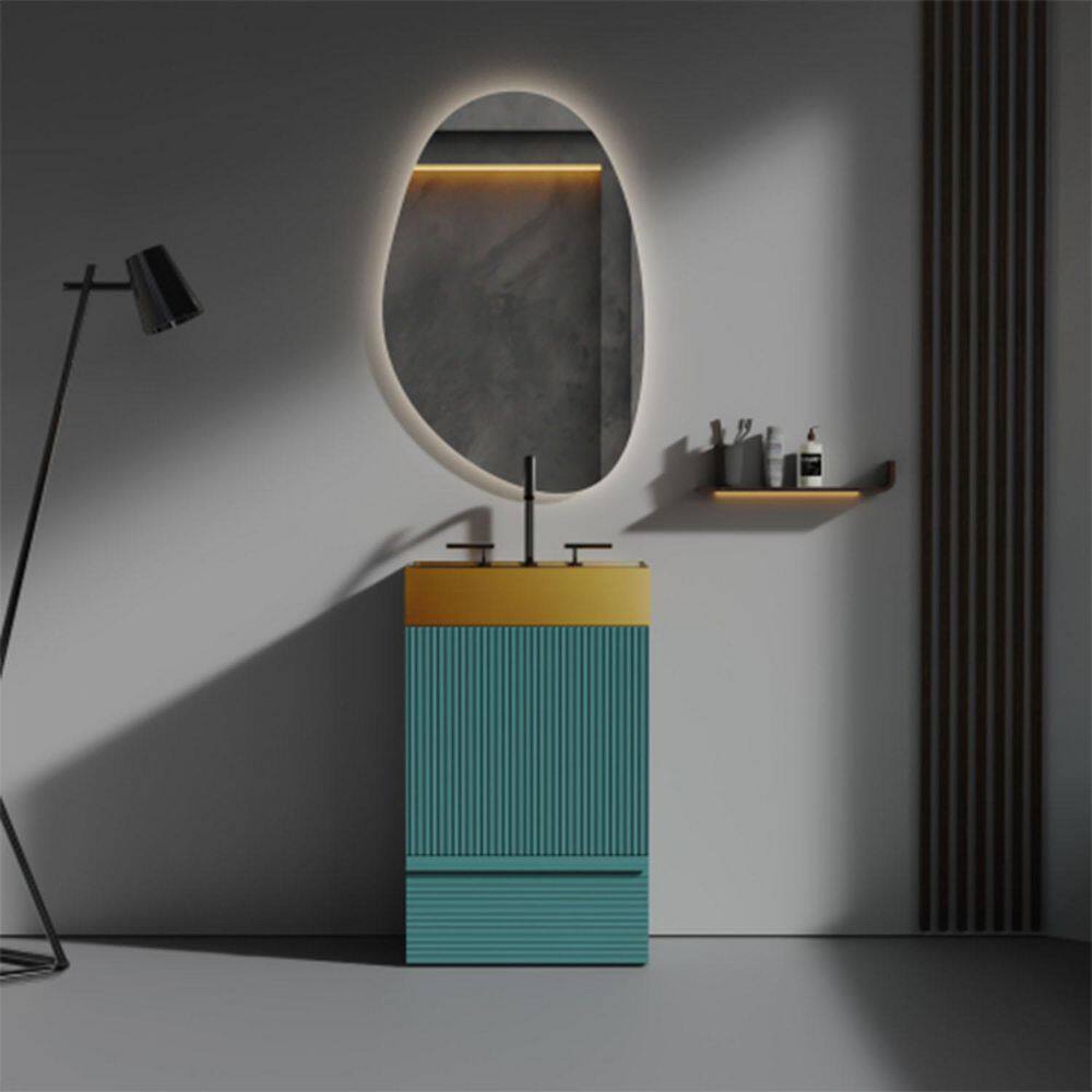 BEANS 20 in. W Single Sink Freestanding Striped Aqua Bath Vanity with Gold Stainless Steel Top for Modern Bathroom price history on PriceWatchPro