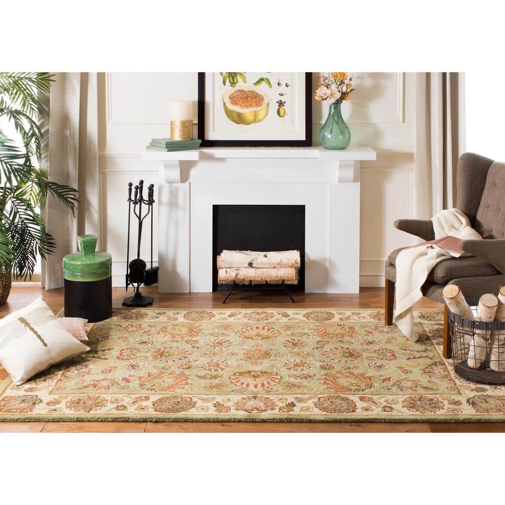 Green and Gold Hand-Tufted Wool Area Rug, 2'3" x 4'