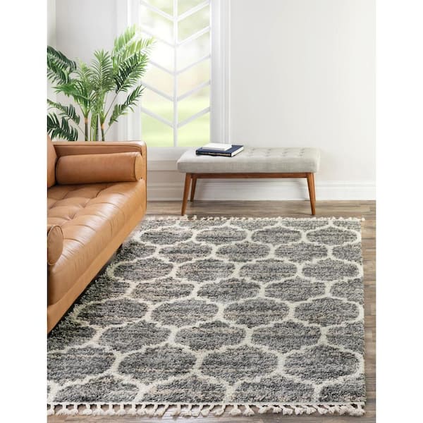 Hygge Shag Trellis Gray 8 ft. x 10 ft. Area Rug