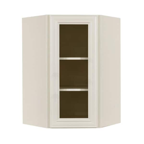 LIFEART CABINETRY Princeton Assembled 24 in. x 36 in. x 12 in. Wall Diagonal Mullion Door Cabinet with 1-Door 2-Shelves in Off-White