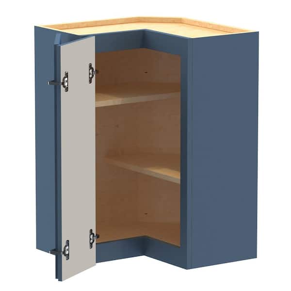 Home Decorators Collection Washington 21 in. W x 21 in. D x 30 in. H in Blue Thermofoil Plywood Assembled Wall Kitchen Corner Cabinet w Adj Shelves