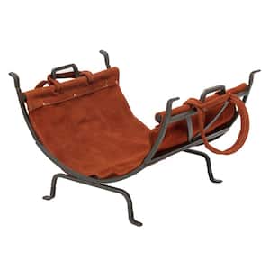 Black Decorative Steel Frame Firewood Rack with Removable Brown Suede Leather Log Carrier