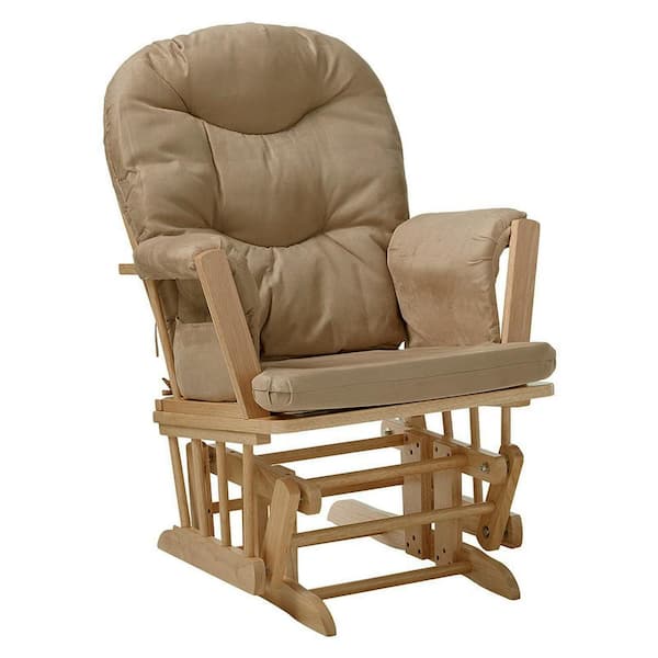 Benjara Rehan Glider Brown And Natural, Comfy Rocking Chair With Ottoman