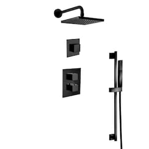Quadro 3-Spray Square Shower Head and Wall Bar Shower Kit with Hand Shower in Matte Black