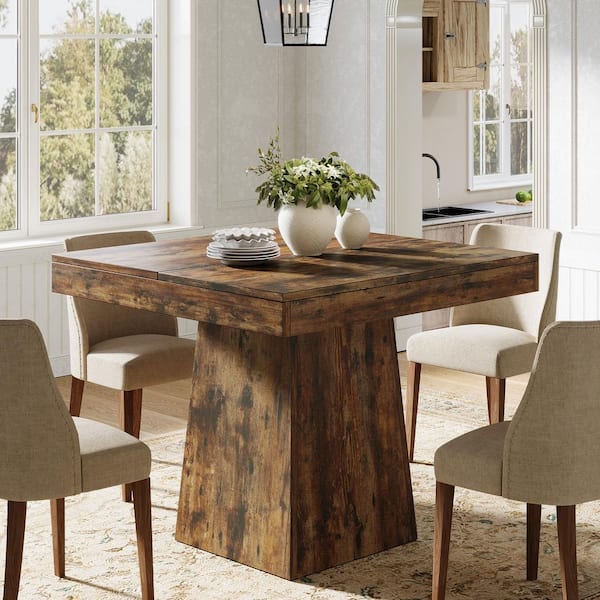 Delilah Modern Rustic Brown Wood 31.5 in. Dining Table Pedestal Square Kitchen Dining Table Seats-4 Farmhouse