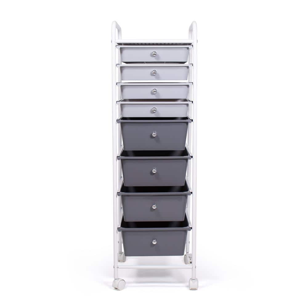 White and Gray Metal 8-Drawer Rolling Storage Cart