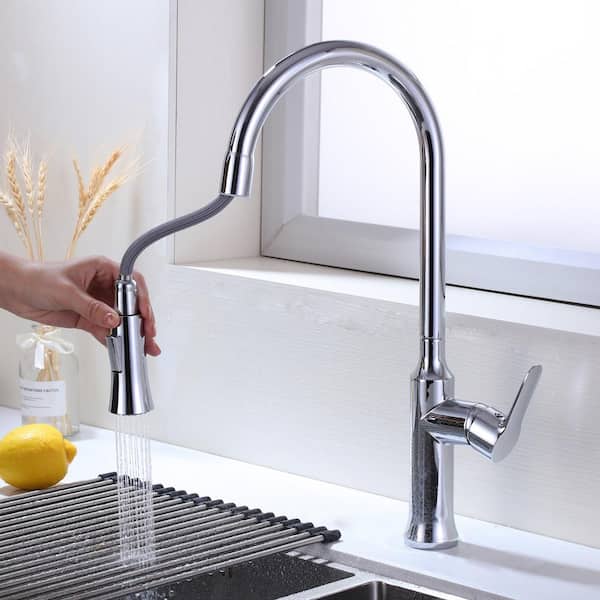 Stainless Steel Single-Handle Pull Down Sprayer Kitchen Faucet in Chrome