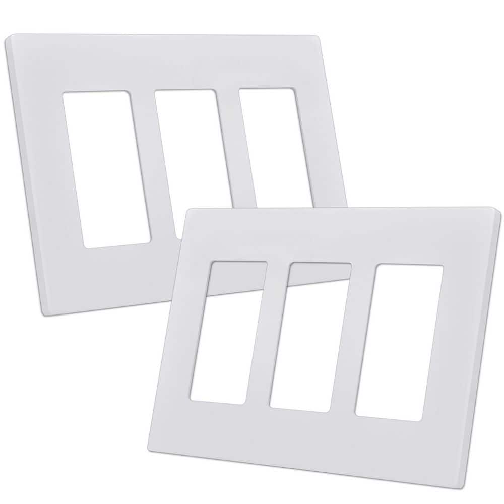 Standard 3-Gang Screwless White Triplex Outlet Receptacle Cover Polycarbona