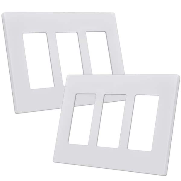 Adrinfly Standard 3-Gang Screwless White Triplex Outlet Receptacle Cover Polycarbonate Smooth Surface Wall Plate 2-Pack